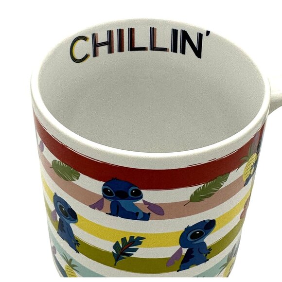Disney Stitch Oversized "Chillin" Mug- Rainbow Stripes/Pineapples- New - Picture 2 of 5
